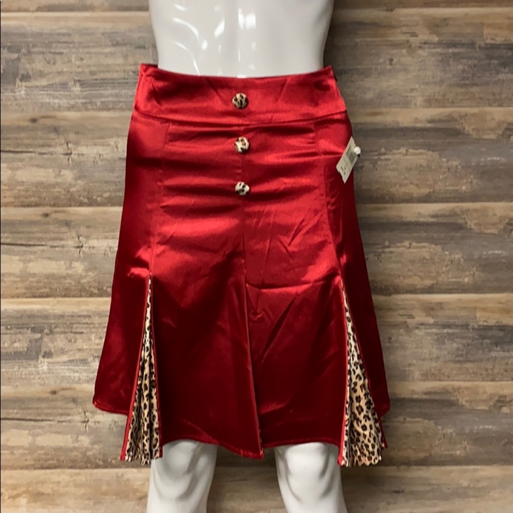 RockSteady Leopard Pleated Silk Red Skirt NWT G8